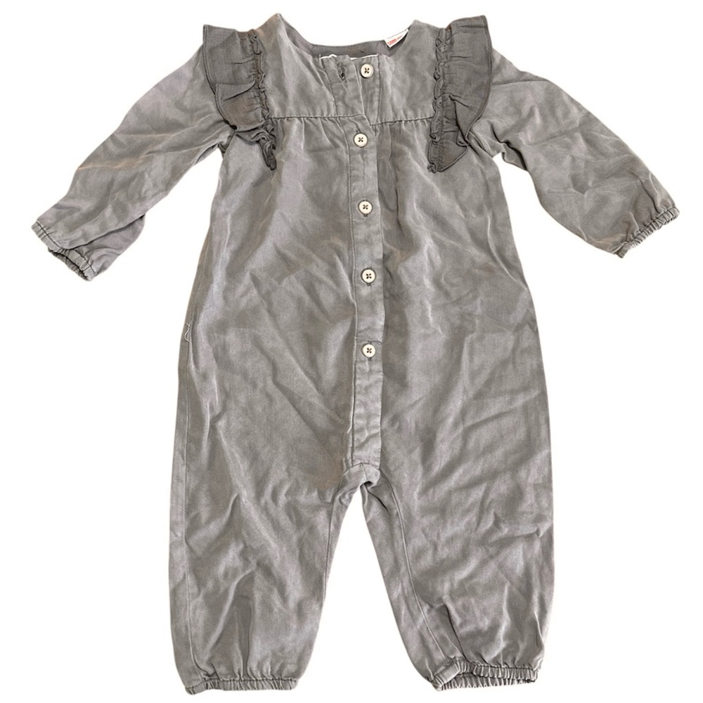 Zara Baby Gray Ruffle Jumpsuit Size 6-9 Months 100% Lyocell NEW